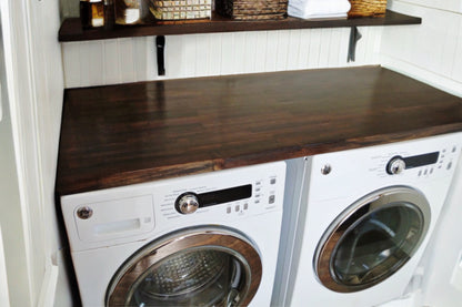  Laundry Organization, Laundry Folding Table, Washer Dryer Tabletop, Folding Table for washing machine, Washer and Dryer Countertop, laundry room reno, laundry room decor, butcher block countertop, butcher block laundry table, laundry room makeover, 