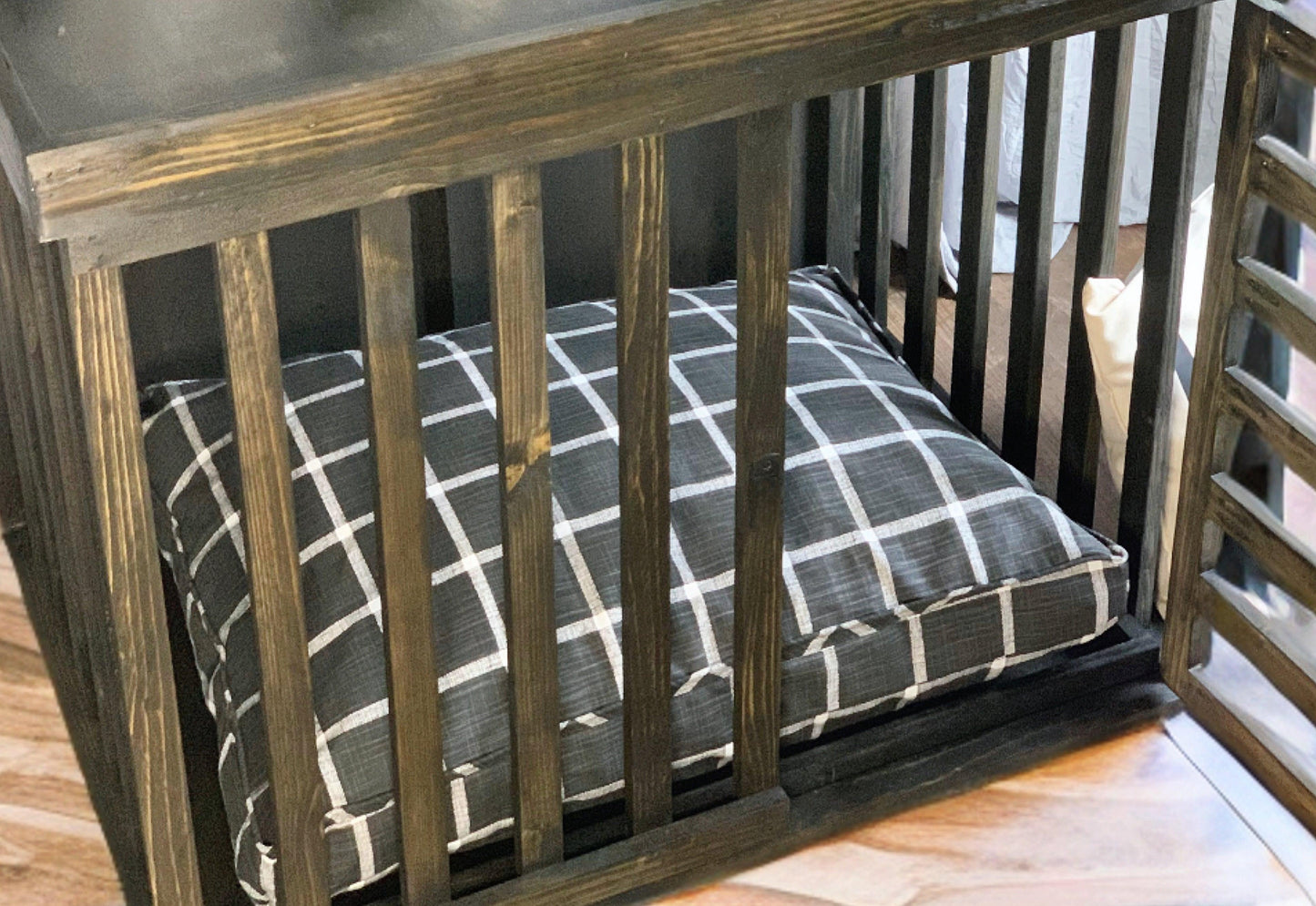 Modern Windowpane Dog Bed - My Two Maggie's, Personalized Dog Bed, DOg Bed with Name, Wooden Dog Crate, Solid Wood Dog Kennel, Custom Dog Crate, Custom DogEmbroidered Dog Bed, Dog Bed Amazon, Dog Bed Cover, Dog Bed Large, dog beds for small dogs, personalized dog bed cover, personalized dog bed crate,  dog bed with removable washable cover, cutest dog bed,  cute dog bed for girls, Modern dog Bed, industrial dog beds, dog beds to match home, gifts for pet lovers, Christmas gifts for pets, holiday pet gifts, 