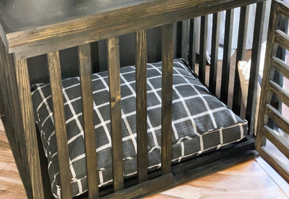 Modern Windowpane Dog Bed - My Two Maggie's, Personalized Dog Bed, DOg Bed with Name, Wooden Dog Crate, Solid Wood Dog Kennel, Custom Dog Crate, Custom DogEmbroidered Dog Bed, Dog Bed Amazon, Dog Bed Cover, Dog Bed Large, dog beds for small dogs, personalized dog bed cover, personalized dog bed crate,  dog bed with removable washable cover, cutest dog bed,  cute dog bed for girls, Modern dog Bed, industrial dog beds, dog beds to match home, gifts for pet lovers, Christmas gifts for pets, holiday pet gifts, 